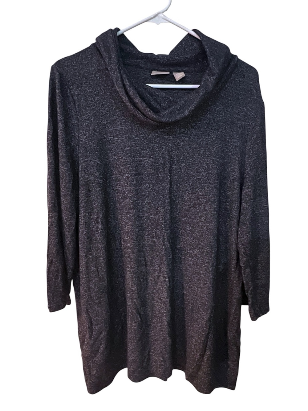 Chico’s Cowl neck Heathered Blue Tunic Top Pullover Pockets 2 Large 12
